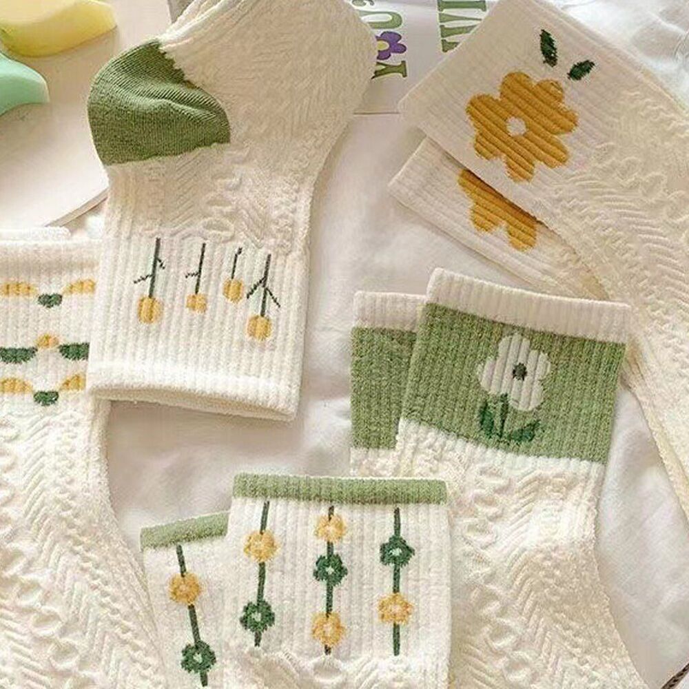 Women 5 Pairs Flowers Cotton Socks Comfort Casual Soft Fashion All Season Socks - Picture 6 of 6
